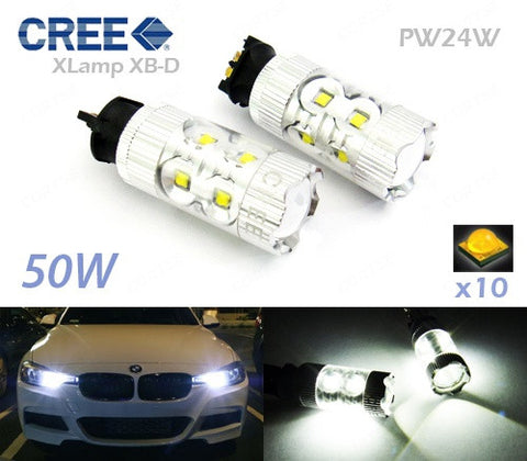 2 pieces of PW24W PWY24W 10x CREE XB-D LED Projector Light bulb 50W white