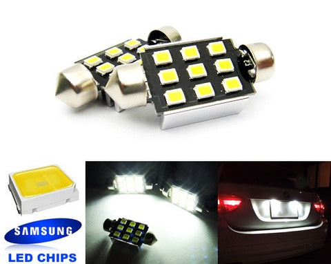 2x SAMSUNG 9 High Power 2835 SMD LED 37mm C5W 6418 Error Free Festoon bulb white