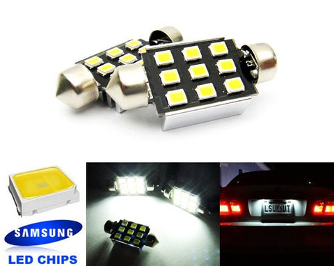 2x SAMSUNG 9 High Power 2835 SMD LED 37mm C5W 6418 Error Free Festoon bulb white