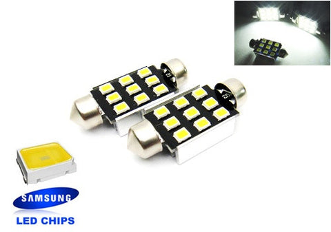 2x SAMSUNG 9 High Power 2835 SMD LED 37mm C5W 6418 Error Free Festoon bulb white