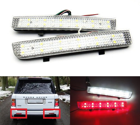 2x LED Bumper Reflector Clear lens Tail Brake Light Red Backup lamp White L322 Range Rover LR2