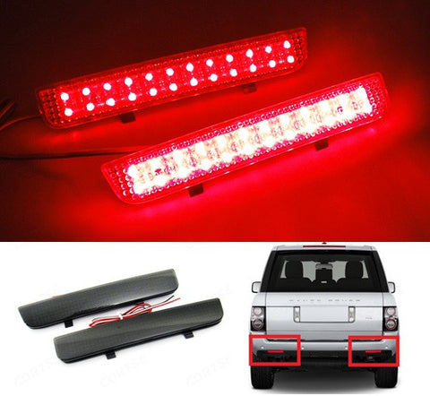 2x LED Bumper Reflector Black Smoked lens Tail Brake Light Red Land Rover L322 Range Rover LR2
