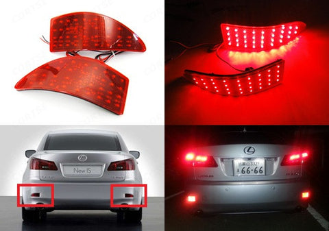 2x LED Bumper Reflector Red lens Tail Brake Light lamp Red XE20 2006-13 Lexus IS 250 350