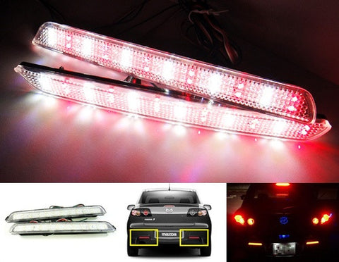 2x LED Bumper Reflector Clear lens Tail Brake Light Red Backup lamp White 04-09 Mazda3 Mazdaspeed3