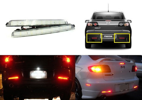 2x LED Bumper Reflector Clear lens Tail Brake Light Red Backup lamp White 04-09 Mazda3 Mazdaspeed3