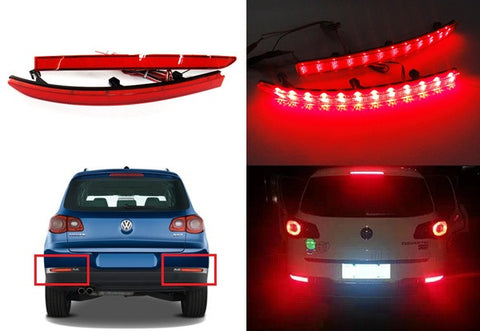 2x LED Bumper Reflector Red lens Tail Brake Light lamp Red 2008-15 Volkswagen Tiguan