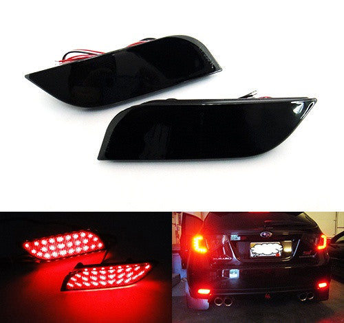 2x LED Bumper Reflector Assembly Black Smoked lens Tail Brake Light Red 2008+ Subaru Impreza