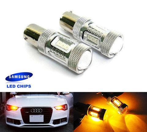 2 pieces of 15 SAMSUNG High Power 2835 SMD LED PY21W 581 BAU15s Light bulb 15W amber