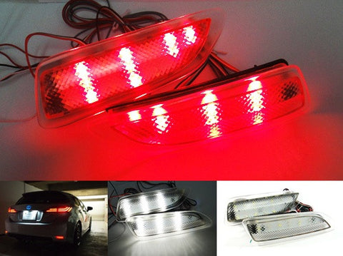 2x LED Bumper Reflector Clear lens Tail Brake Light Red Backup lamp White 2011+ CT200h Corolla