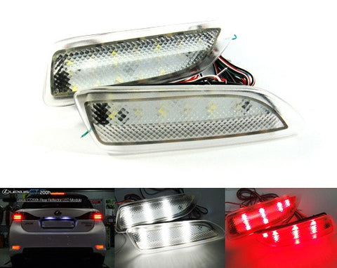 2x LED Bumper Reflector Clear lens Tail Brake Light Red Backup lamp White 2011+ CT200h Corolla