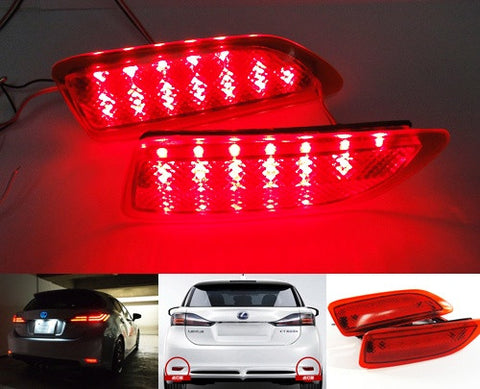 2x LED Bumper Reflector Red lens Tail Brake Light lamp Red 2011+ CT200h Corolla