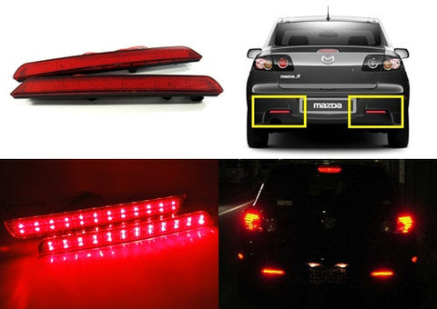 2x LED Bumper Reflector Red lens Tail Brake Light lamp Red 04-09 Mazda3 Mazdaspeed3