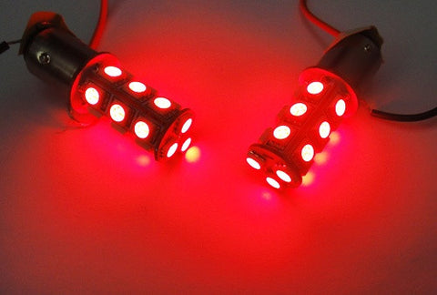 2 pieces of 18 high power SMD LED 566 BAZ15d 7225 P21/4W Light bulb red