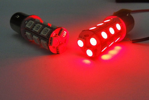 2 pieces of 18 high power SMD LED 566 BAZ15d 7225 P21/4W Light bulb red