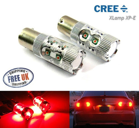 2 pieces of 566 BAZ15d 7225 P21/4W 10x CREE XB-D LED Projector Light bulb 50W red