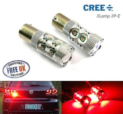 2 pieces of 566 BAZ15d 7225 P21/4W 10x CREE XB-D LED Projector Light bulb 50W red