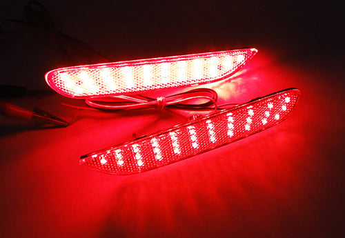 2x LED Bumper Reflector Assembly Black Smoked lens Tail Brake Light Red 2014+ Nissan Qashqai Pathfinder Q30 Q50