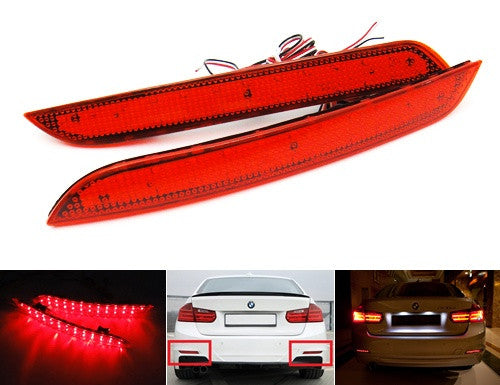 2x LED Bumper Reflector Red lens Tail Brake Light lamp Red 2012+ BMW 3-series F30 F31 F35