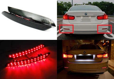 2x LED Bumper Reflector Black Smoked lens Tail Brake Light lamp Red 2012+ BMW 3-series F30 F31 F35