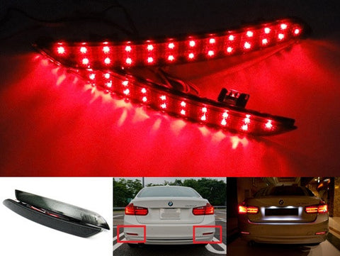 2x LED Bumper Reflector Black Smoked lens Tail Brake Light lamp Red 2012+ BMW 3-series F30 F31 F35