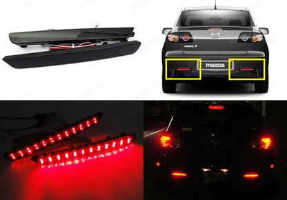 2x LED Bumper Reflector Black Smoked lens Tail Brake Light lamp Red 04-09 Mazda3 Mazdaspeed3