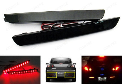 2x LED Bumper Reflector Black Smoked lens Tail Brake Light lamp Red 04-09 Mazda3 Mazdaspeed3