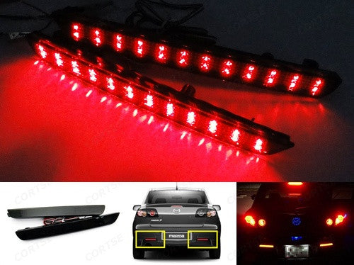 2x LED Bumper Reflector Black Smoked lens Tail Brake Light lamp Red 04-09 Mazda3 Mazdaspeed3