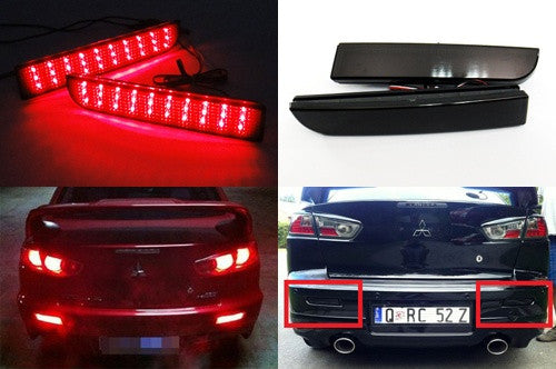 2x LED Bumper Reflector Black Smoked lens Tail Brake Light lamp Red 2008+ Mitsubishi Lancer EVO X