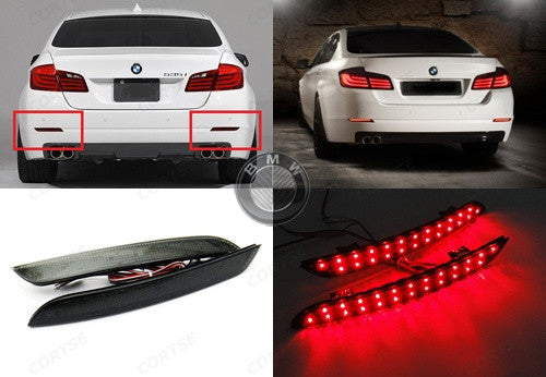 2x LED Bumper Reflector Black Smoked lens Tail Brake Light lamp Red 2010+ BMW 5-series F10 F18