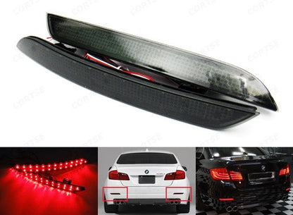 2x LED Bumper Reflector Black Smoked lens Tail Brake Light lamp Red 2010+ BMW 5-series F10 F18