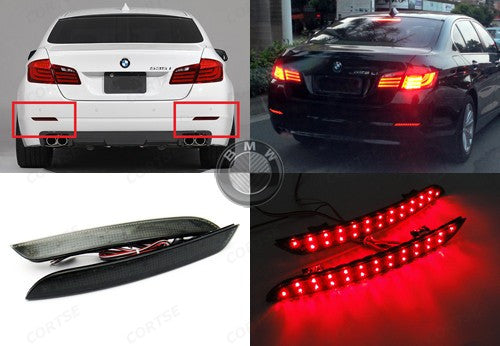 2x LED Bumper Reflector Black Smoked lens Tail Brake Light lamp Red 2010+ BMW 5-series F10 F18