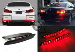 2x LED Bumper Reflector Black Smoked lens Tail Brake Light lamp Red 2010+ BMW 5-series F10 F18