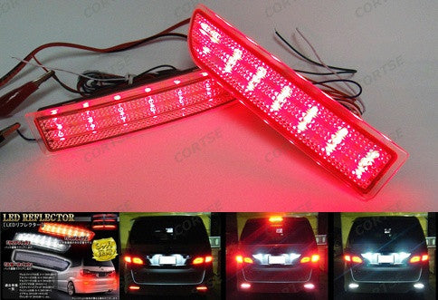 2x LED Bumper Reflector Red lens Tail Brake Light Red Backup lamp White Alphard Estima
