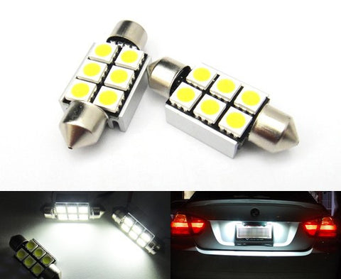 2 pieces of Error Free high power 6 SMD LED 37mm C5W 6418 Festoon bulb white