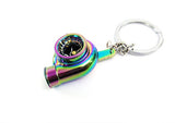 Turbo Charger w/ Spinning Fan Metal Anodized Key Chain Keyring Neo Chrome