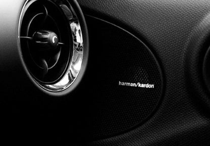 8x harman kardon style aluminium emblem badge sticker chrome 43x5mm