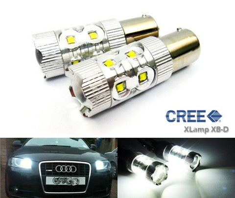 2 pieces of 566 BAZ15d 7225 P21/4W 10x CREE XB-D LED Projector Light bulb 50W white