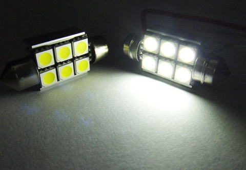 2 pieces of Error Free high power 6 SMD LED 37mm C5W 6418 Festoon bulb white