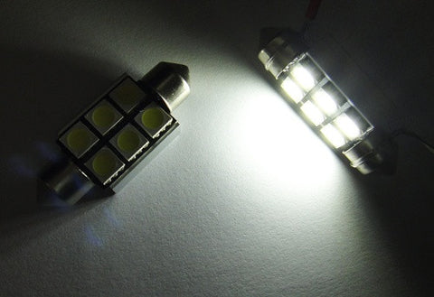 2 pieces of Error Free high power 6 SMD LED 37mm C5W 6418 Festoon bulb white