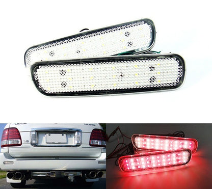 2x LED Bumper Reflector Clear lens Tail Brake Light Red Backup lamp White 98-07 LX470 Land Cruiser