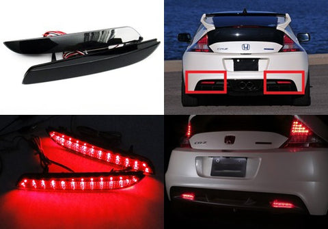 2x LED Bumper Reflector Black Smoked lens Tail Brake Light lamp Red Honda CR-V CR-Z Insight