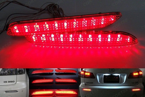 2 pieces of LED Bumper Reflector Clear lens Tail Brake Light lamp Red Alphard 08+