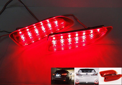 2x LED Bumper Reflector Red lens Tail Brake Light lamp Red 2011+ CT200h Corolla
