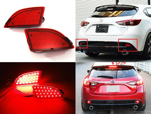 2x LED Bumper Reflector Assembly Red lens Tail Brake Light Red 2014-up Axela Mazda 3 Hatchback 5D