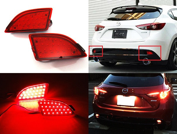 2x LED Bumper Reflector Assembly Red lens Tail Brake Light Red 2014-up Axela Mazda 3 Hatchback 5D