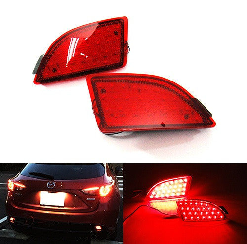 2x LED Bumper Reflector Assembly Red lens Tail Brake Light Red 2014-up Axela Mazda 3 Hatchback 5D
