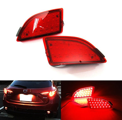 2x LED Bumper Reflector Assembly Red lens Tail Brake Light Red 2014-up Axela Mazda 3 Hatchback 5D