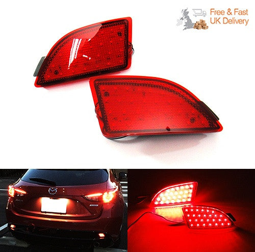 2x LED Bumper Reflector Assembly Red lens Tail Brake Light Red 2014-up Axela Mazda 3 Hatchback 5D