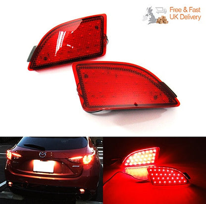 2x LED Bumper Reflector Assembly Red lens Tail Brake Light Red 2014-up Axela Mazda 3 Hatchback 5D