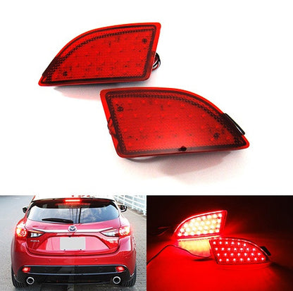 2x LED Bumper Reflector Assembly Red lens Tail Brake Light Red 2014-up Axela Mazda 3 Hatchback 5D